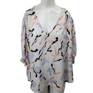 Joie V Neck  Half Sleeve Abstract Smocked Blouse Size XXL Anthro Shirt Career